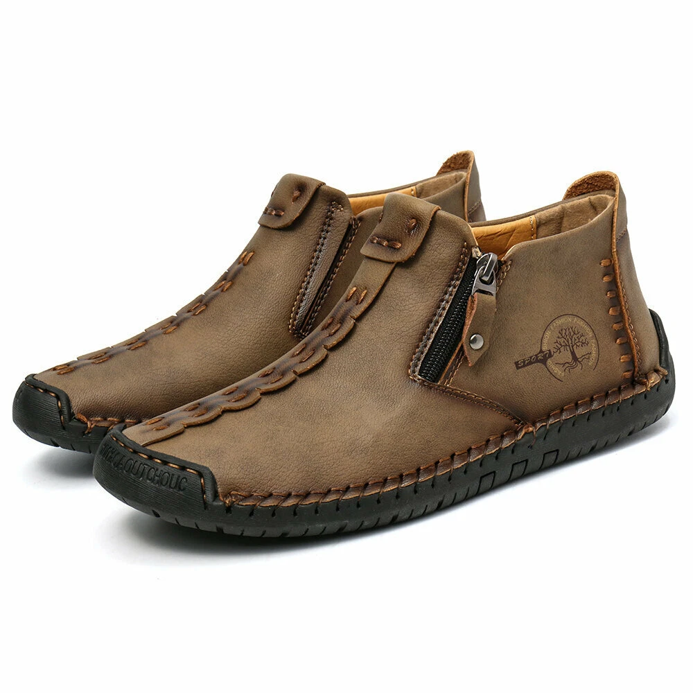 Men's Boots Thick Genuine Leather Zipper Men Ankle Waterproof Shoes Sz 45 EU
