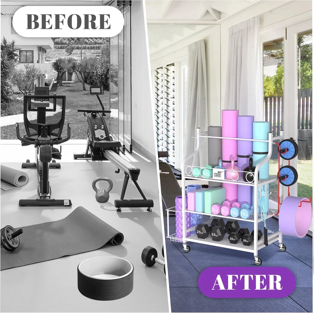 Yoga Mat and Home Gym Storage Rack for Dumbbells Kettlebells Foam Rollers