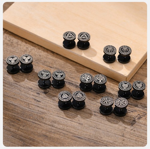 Black Stud Earrings Vegvisir Valknut Triquetra Viking Celtic Stainless Steel - Picture 12 of 20