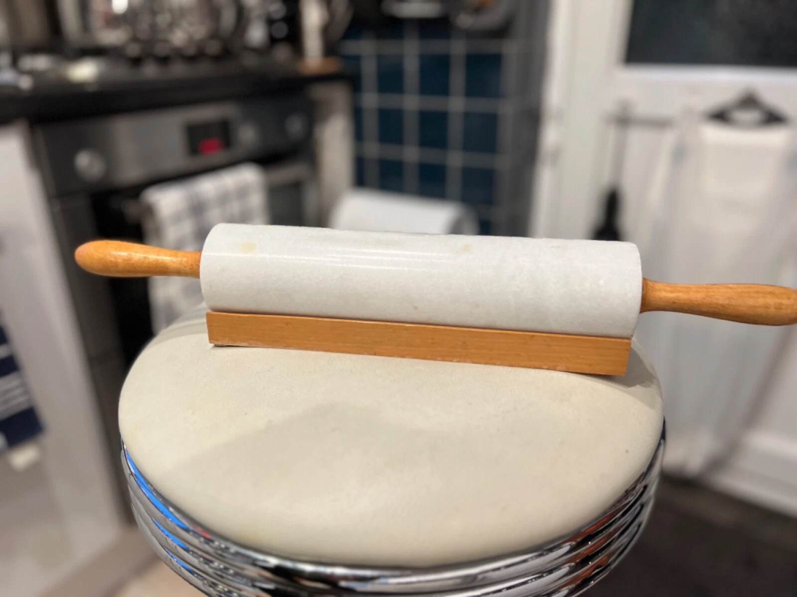 Marble Rolling pin for pastry with wooden stand