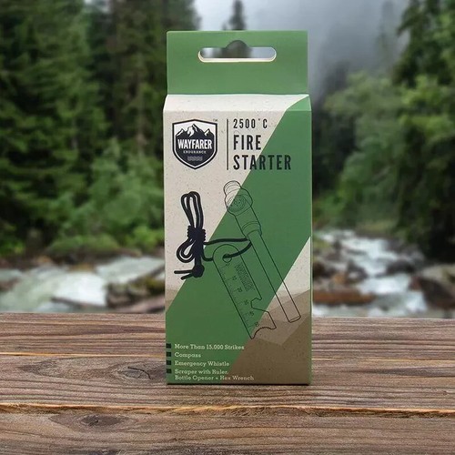 Wayfarer Endurance Campfire Fire Starter Kit Compass Whistle By Fizz Creations - Picture 7 of 9