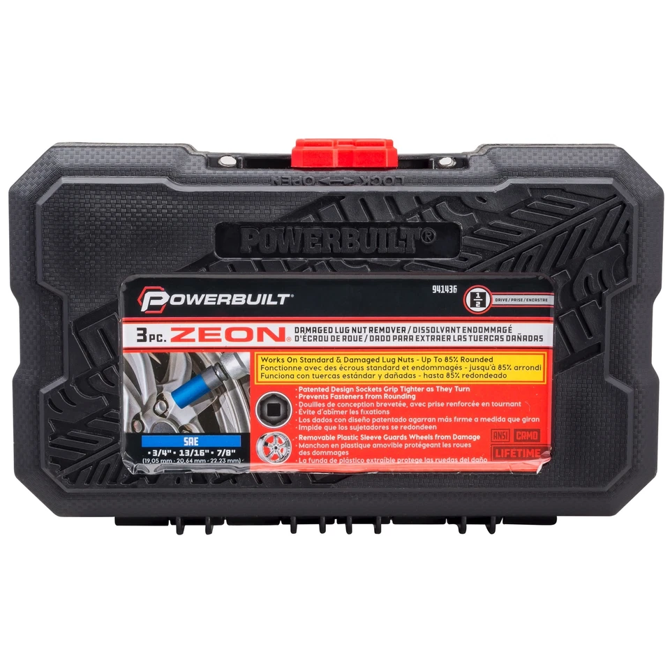Powerbuilt 3 件 Zeon SAE 凸耳螺母套筒套装适用于损坏凸耳螺母 - 941436 — 第 3/3 张图片