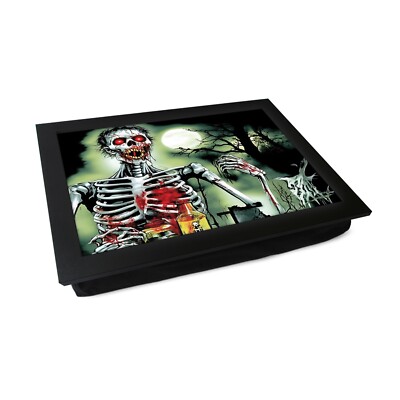 Gepolstertes Laptray, Gothic, Horror, Holz, Laptop Tablett, Skelett Design