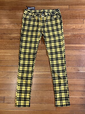 Banned Apparel Trousers Women's 34 Yellow Tartan Plaid Check Emo Ska Punk