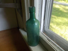 1870s DUG TEAL GREEN 3 PC MOLD BLOWN MASTER INK BOTTLE WITH POUR SPOUT 7 7/8"