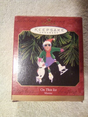 HALLMARK MAXINE ON THIN ICE 1999 CHRISTMAS ORNAMENTS SKATING WITH DOG FLOYD