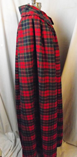 GORGEOUS Custom Made Long Cape Red Tartan Plaid Wool Brocade Lining Full - Picture 5 of 7