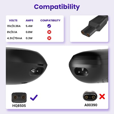 Jewaytec Replacement Charger For Philips Norelco Shavers - 15V AC Adapter For 7000, 5000, 3000 & 9000 Series