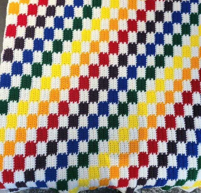 Vintage Handmade Crochet Rainbow Gender Neutral Baby Blanket Throw 30" x 40
