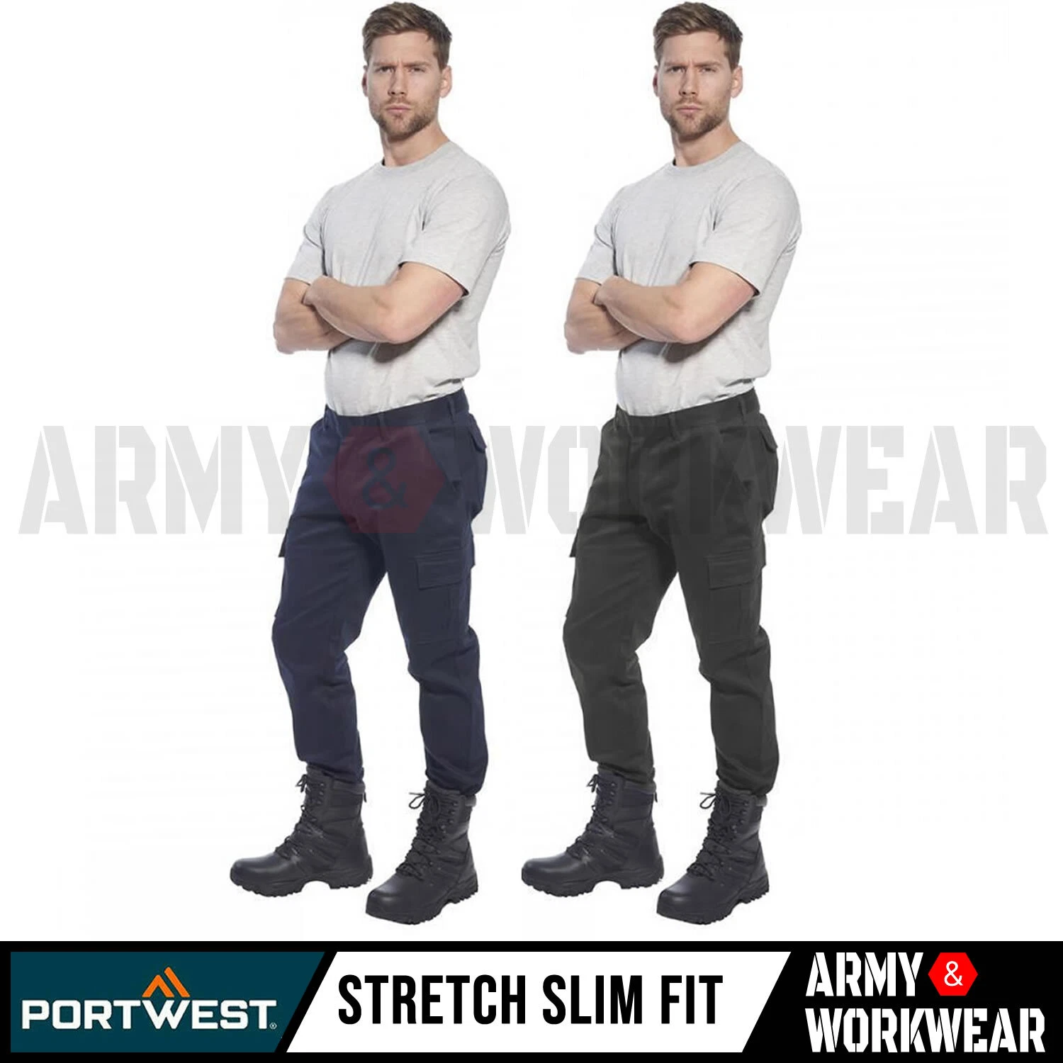 Mens Portwest Slim Fit Stretch Combat Cargo Pocket Work Trousers 6 Pockets Pants