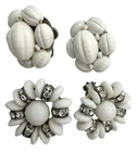 Vintage West Germany Milk Glass Rhinestone Flower Clip Earrings 1950s Lot Of 2