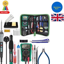 Soldering Kit with Adjustable Iron, Multimeter & PU Tool Bag - Portable