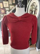 VTG 80’s Puff Sleeve Bow 3/4 Sleeves Sweater Silk Angora  Cottage S/M