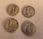 (4) Random Date & Mint Mercury Dimes 90% Silver Junk Coins $0.40 Face Value