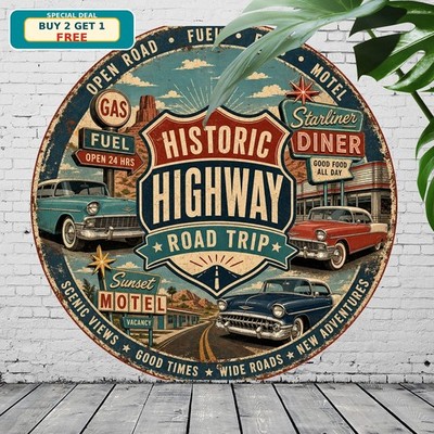 Distressed Style Route Sign Round 8x8 Scratch Resistant Metal Plaque