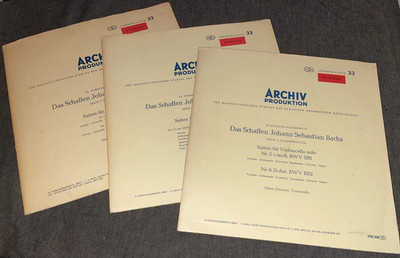 Archiv SAPM 198 186/87/88 RED STEREO Pierre Fournier: Bach: The 6 cello suites.