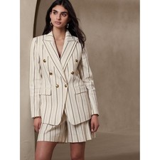 NWT BANANA REPUBLIC SIZE 6 ALVA LINEN COTTON BLAZER white stripe gold buttons