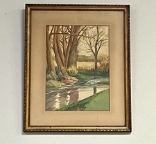 Antique Euro Autumn Landscape Fall Rushing Stream SIGNED LR Wheelden FRAMED