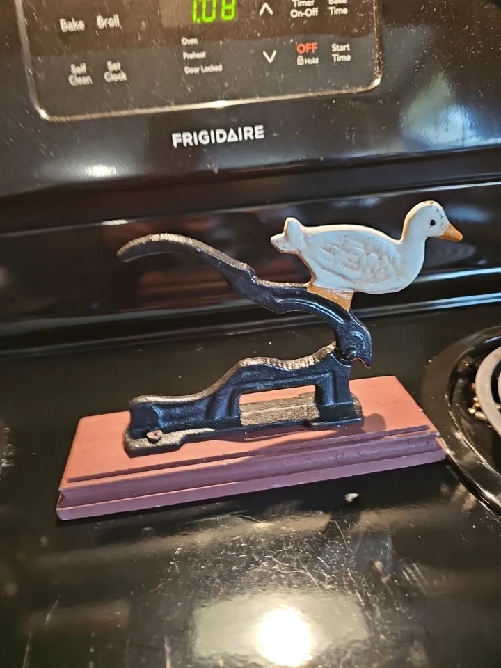 Vintage CAST IRON NUT CRACKER DUCK With Wood Base - Image 3 of 4