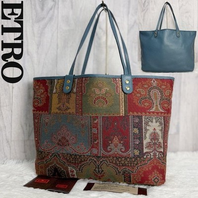 Etro Women's Tote Shoulder Bag Handbag Canvas Leather Patchwork Multicolor