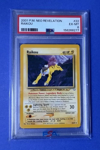 2001 Pokémon Neo Revelation Raikou #22 PSA 6 EX-MT