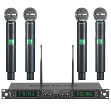 Phenyx Pro Wireless Microphone System, 4-Channel UHF Wireless Mic, Fixed Frequen