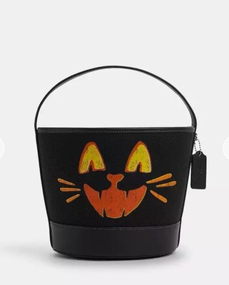 Coach Trick Or Treat Bucket With Halloween Cat  NWT CCE04