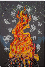 Bead Embroidery Kit DIY "Dancing by the fire" Beaded Needlepoint Craft Set