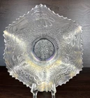 Vintage Fenton 7" Bowl Leaf Chain White Carnival Glass Ruffled Clear Flowers