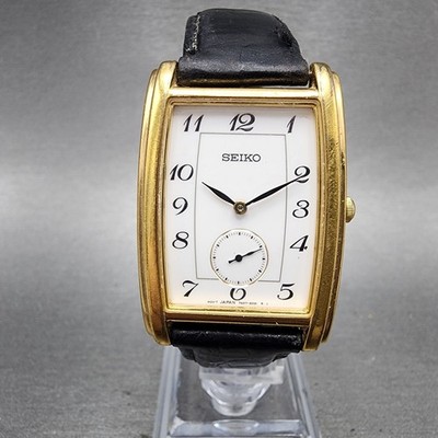 Seiko Tank Watch Men 27mm White Dial Gold Tone Rectangle 7N07-5019