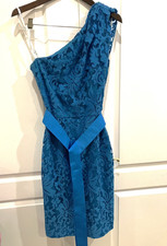 Tadashi Shoji One Shoulder Blue Lace Cocktail Sheath Dress Size 10