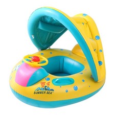 Inflatable Baby Swimming Float,Kid Swimming Ring with Sun Canopy,Baby Pool Float
