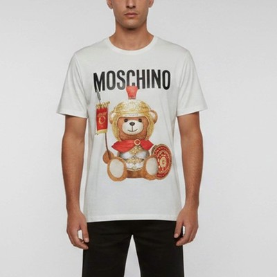 Moschino Couture weißes römisches Gladiator Teddybär Druck Jersey Rundhalsaus...