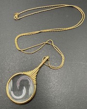 Monet Signed Magnifying Glass Necklace Gold Tone 28 C11