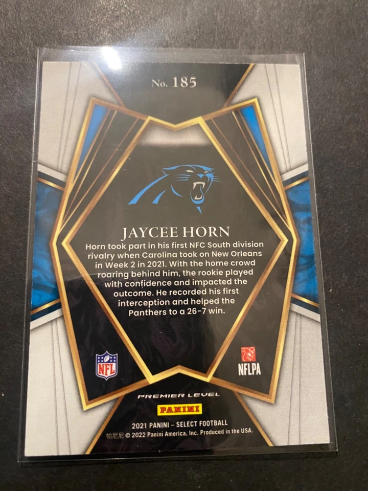 Jaycee Horn - 2021 Select Premier Level NFL Football Rookie Card #185 - Image 2 of 2