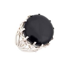 Large Round Black Onyx Sterling Silver Ring Cabochon Gemstone Jewelry