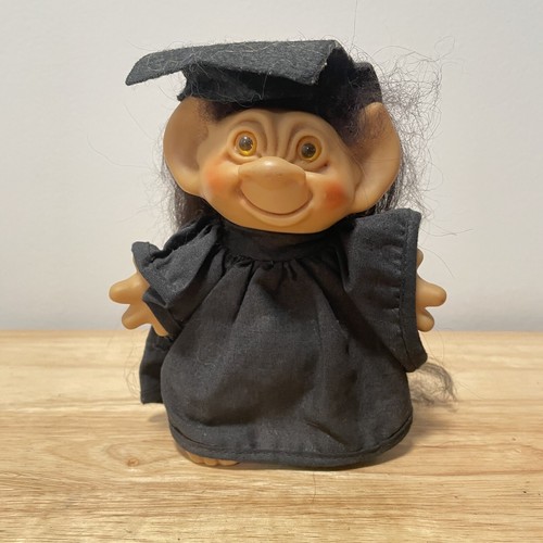 Vintage Uneeda Wishnik Graduation Day/Cap & Gown 7” Troll Doll - Orange Eyes