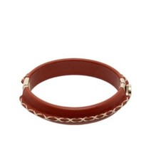 CHLOE Brown Leather Cuff Bracelet Logo Brass Details BNWB
