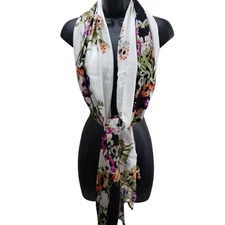 Women's Scarf Multicolor Floral Soft Small Fringe Oversized Wrap 21/76"