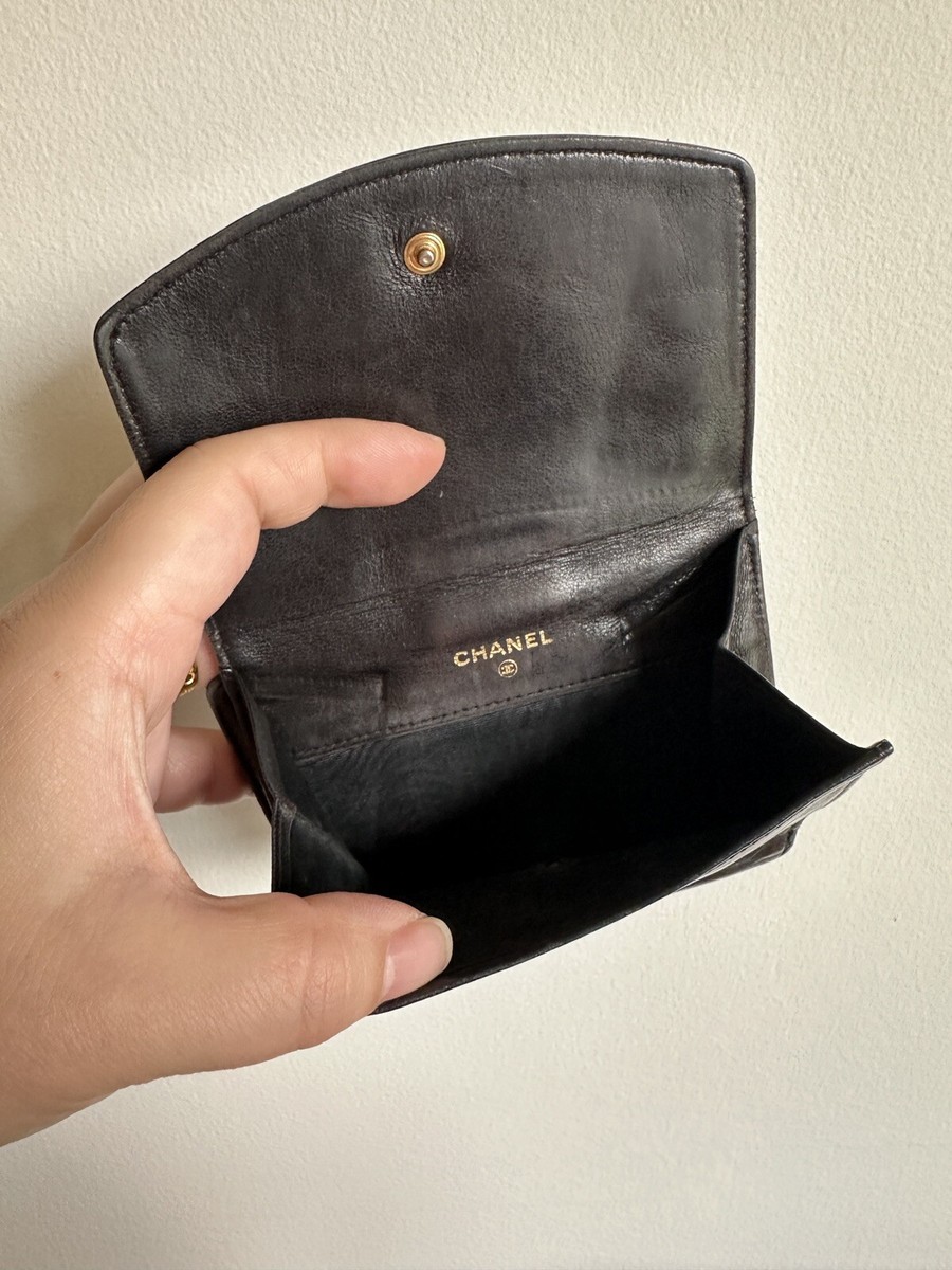 Auth Vintage Chanel CC Wallet Blk Leather Card Slots Accordion