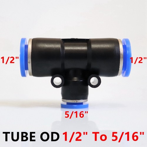 5 Piece Tee Push-to-Connect Fittings - 5/16" OD Tube, PBT Plastic For Pneumatics