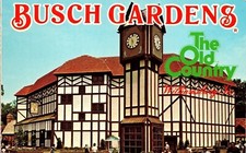 Old Country Busch Gardens Big Ben Clock Tower Clock People Postcard Unused UNP