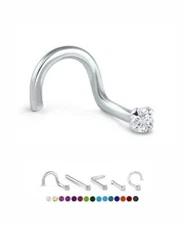 925 Sterling Silver Nose Ring Stud 1mm or 1.5mm Prong CZ 22G