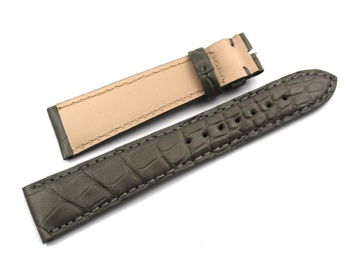 Watch Strap Real Leather Alligator Gray Green Pearled 20/16mm Handmade - Bild 3 von 4