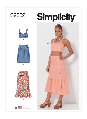 SIMPLICITY 9552 BAUCHFREIES TOP & RÖCKE fehlen Schnittmuster Größen 6 - 14 & 16 - 24