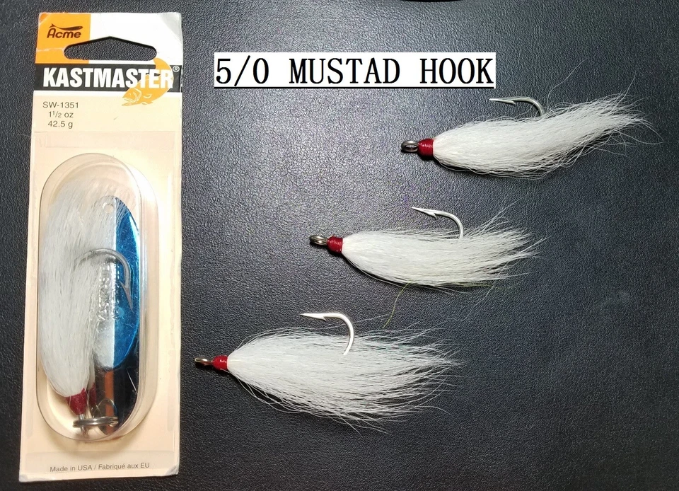 10 DRESSED BUCKTAIL TEASER MUSTAD 5/0 OR 6/0 HOOK-WHITE (ACME TACKLE OEM PART) - Image 3 of 4