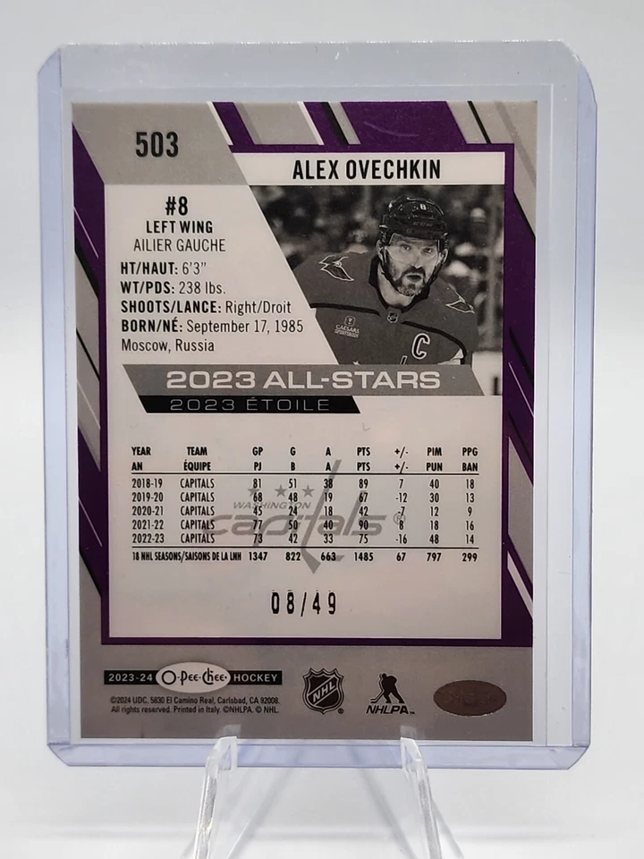 2023-24 |  2023 All-Stars Purple Border #503 Alex Ovechkin NUMBER MATCH 8/49 - Image 2 of 2