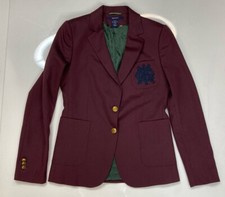 Gant Monogram Logo Wool Blend Blazer Jacket Women Size 6 Maroon Red