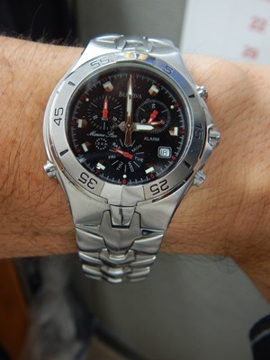 bulova chronograph alarm marine star 100m