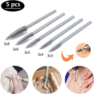 5pc 3mm Shank Milling Cutter White Steel Sharp Edges 3-Blade Wood Carving Knives
